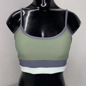 Beach Riot Eva & Emmy Ribbed Color‑Block Bikini Top – Green/Multi – Size S – NWT